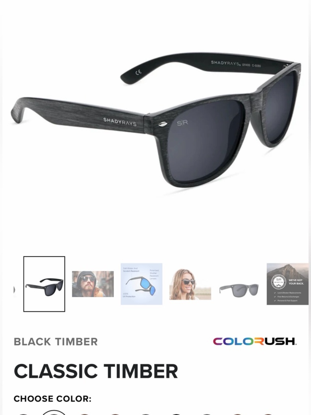 NWT- Shady Rays Classic Timber Sunglasses - Black Timber- MEN/ WOMEN